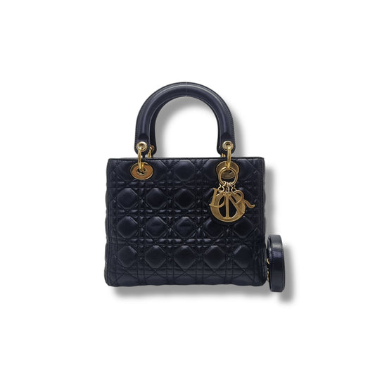 Christian Dior Lady Dior Medium Cannage Lambskin Ghw (Black)