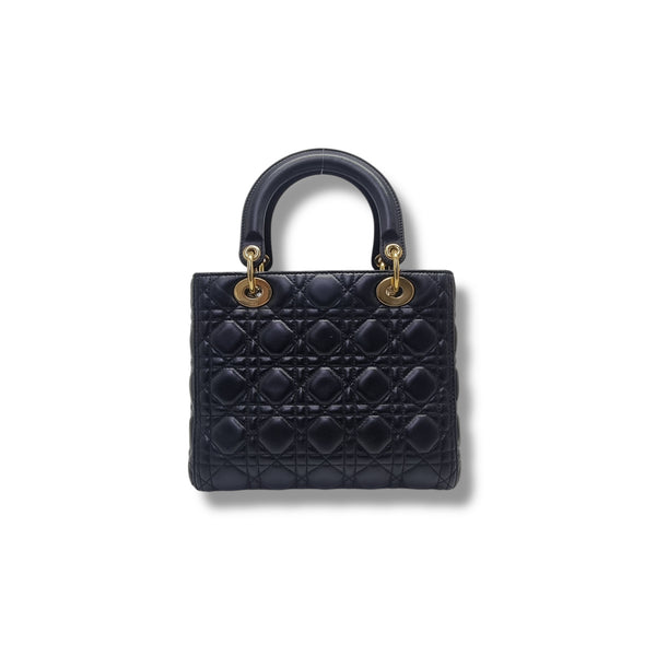Christian Dior Lady Dior Medium Cannage Lambskin Ghw (Black)