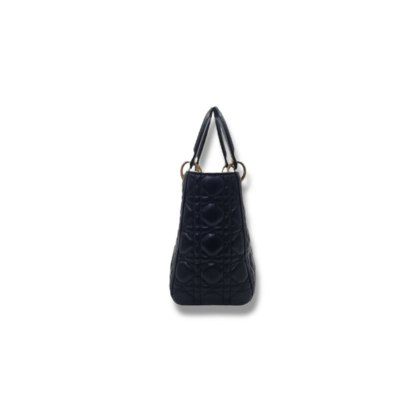 Christian Dior Lady Dior Medium Cannage Lambskin Ghw (Black)