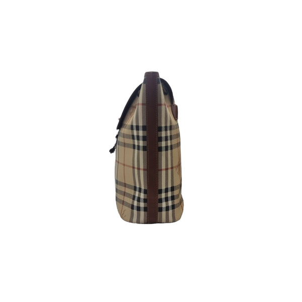 Burberry Vintage House Check Haymarket Canvas Backpack Ghw (Beige Brown)