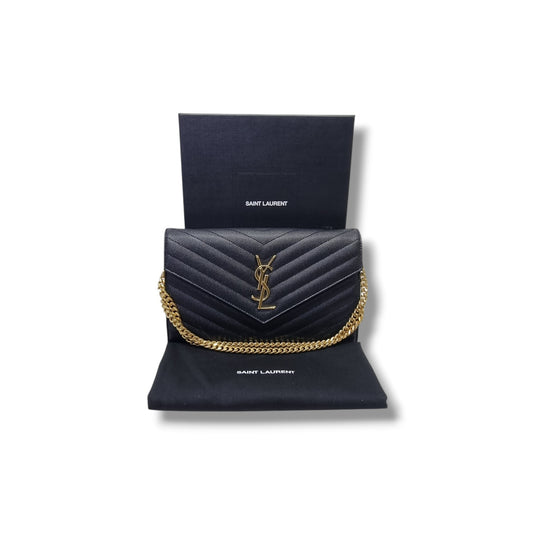 YSL Wallet On Chain Cassandre Envelope Large Leather Ghw (Black)