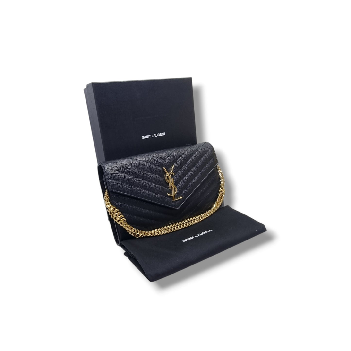 YSL Wallet On Chain Cassandre Envelope Large Leather Ghw (Black)