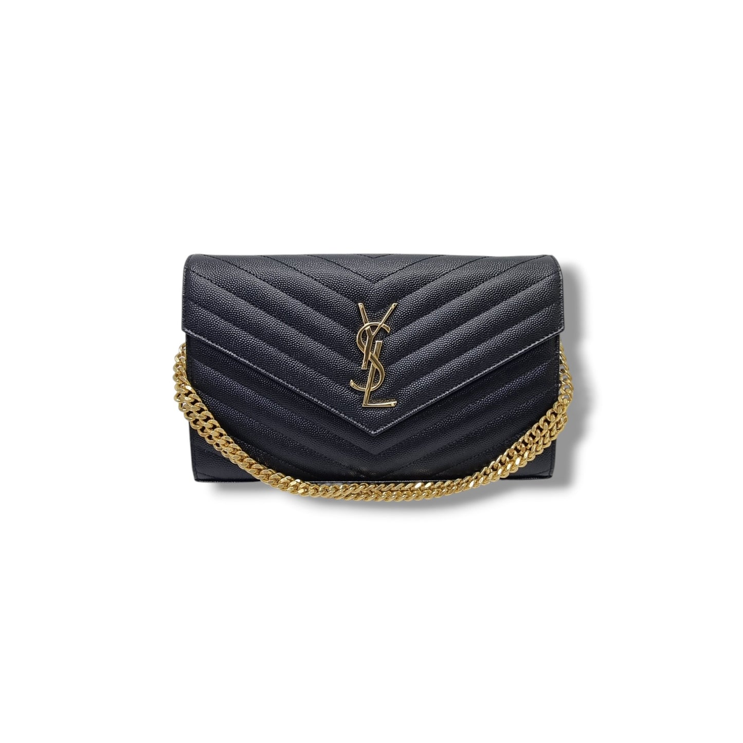 YSL Wallet On Chain Cassandre Envelope Large Leather Ghw (Black)