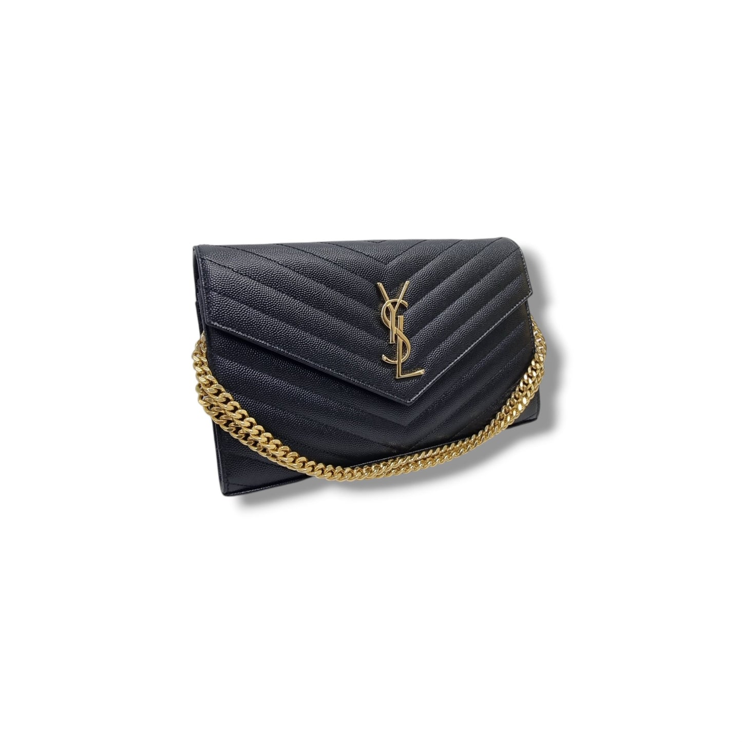 YSL Wallet On Chain Cassandre Envelope Large Leather Ghw (Black)