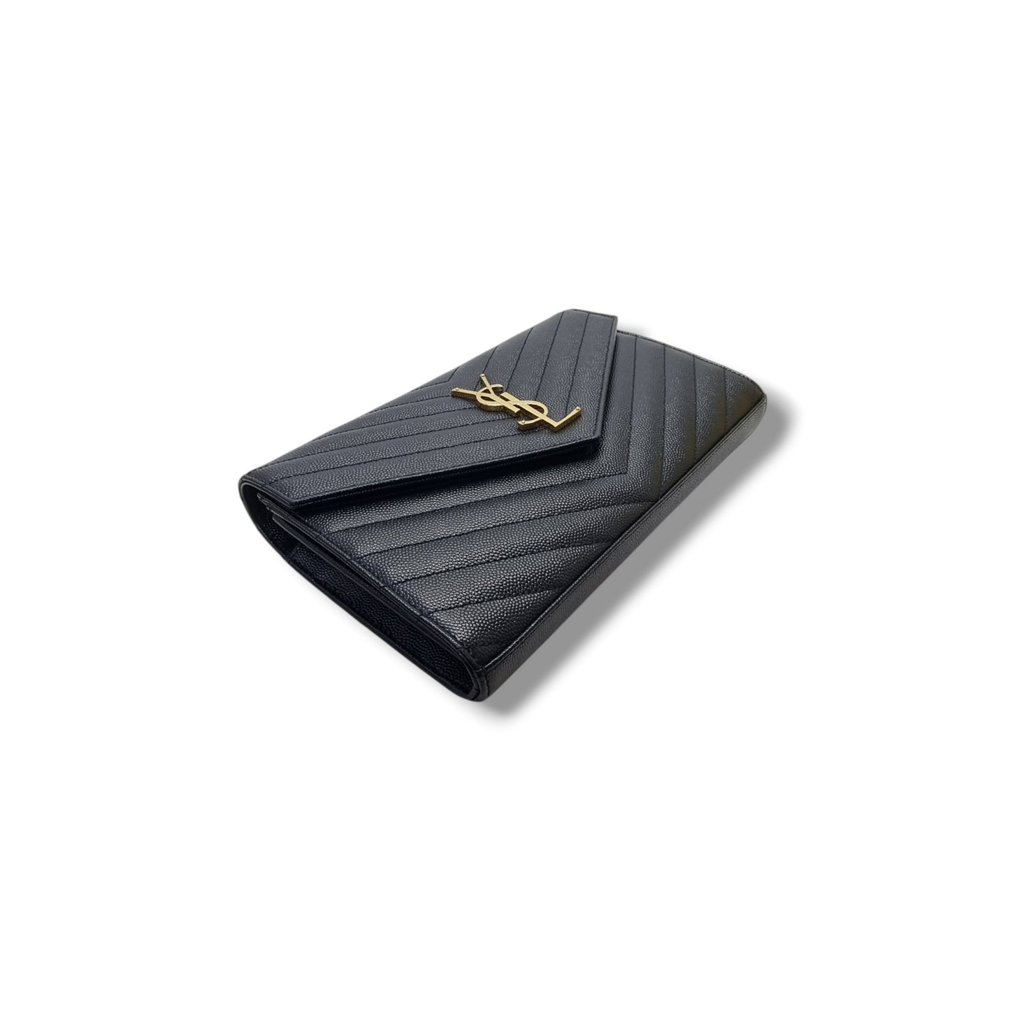 YSL Wallet On Chain Cassandre Envelope Large Leather Ghw (Black)