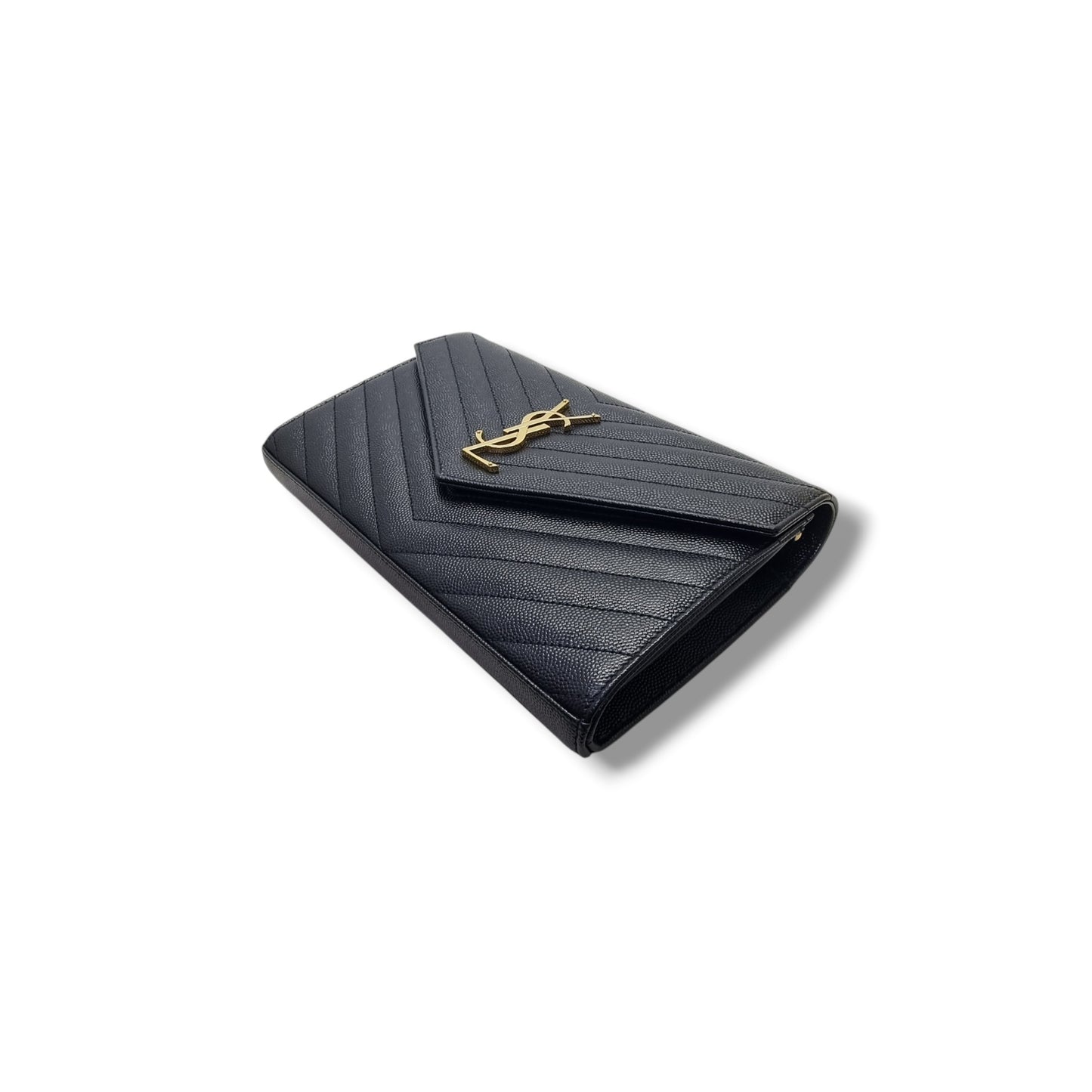 YSL Wallet On Chain Cassandre Envelope Large Leather Ghw (Black)