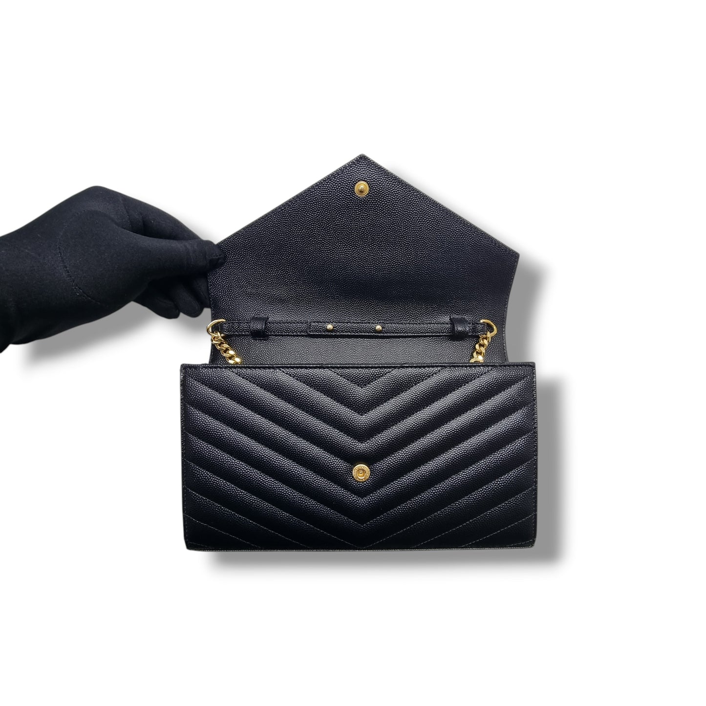 YSL Wallet On Chain Cassandre Envelope Large Leather Ghw (Black)