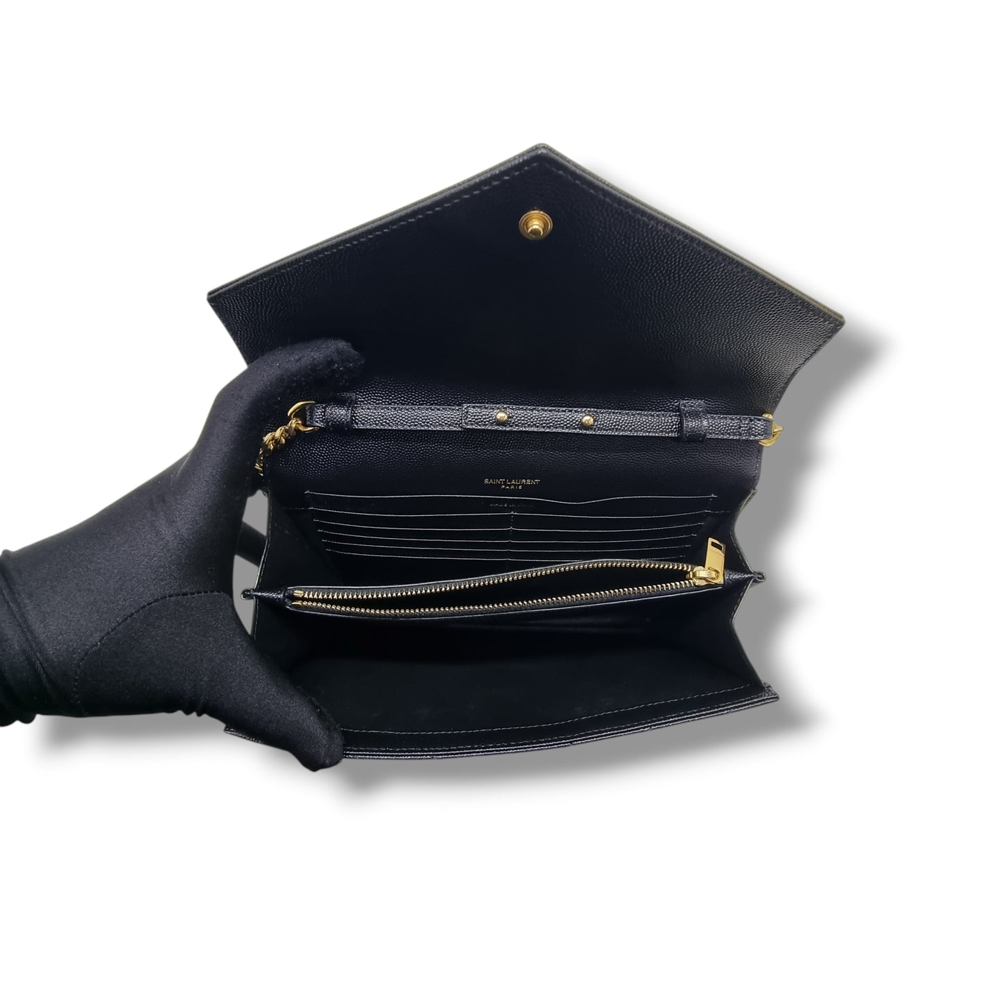 YSL Wallet On Chain Cassandre Envelope Large Leather Ghw (Black)