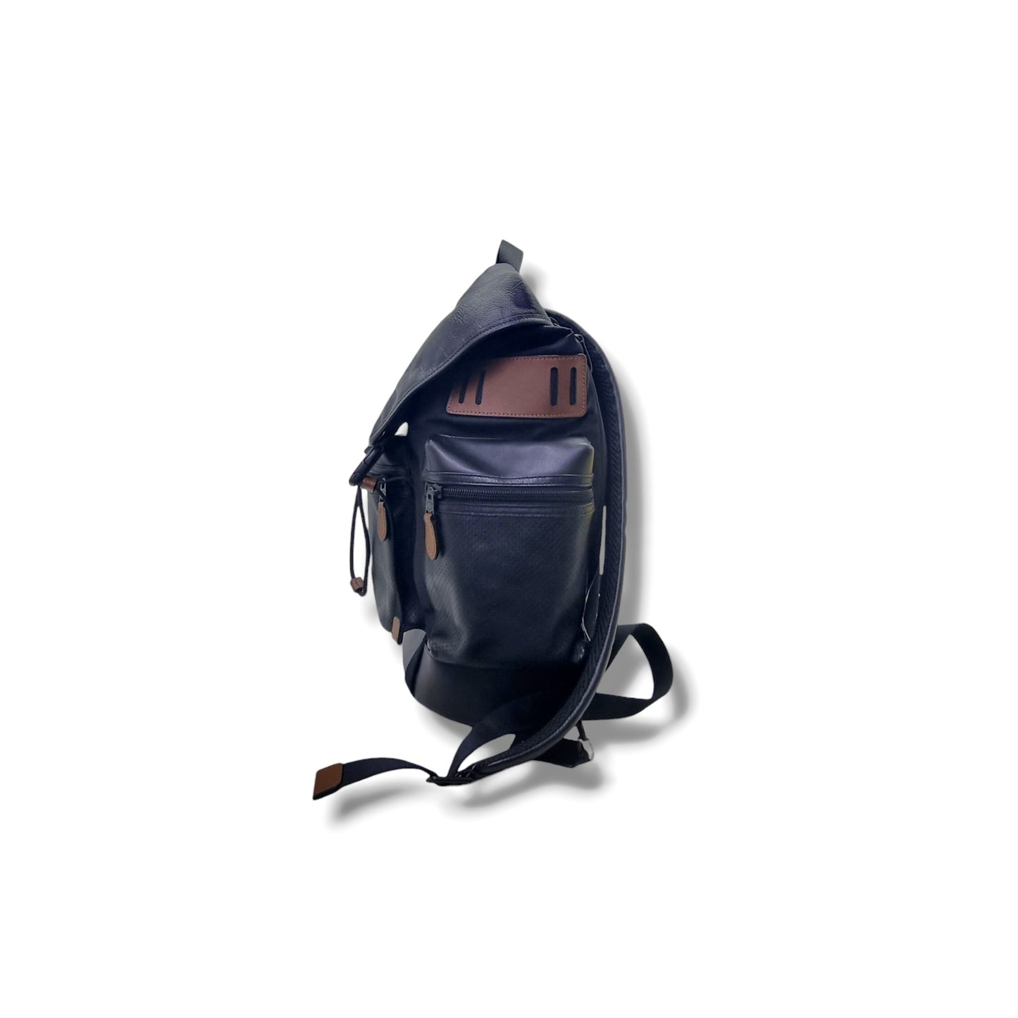 Coach Terrain Trek Backpack Perforated Leather & Nylon Black Hw (Black)