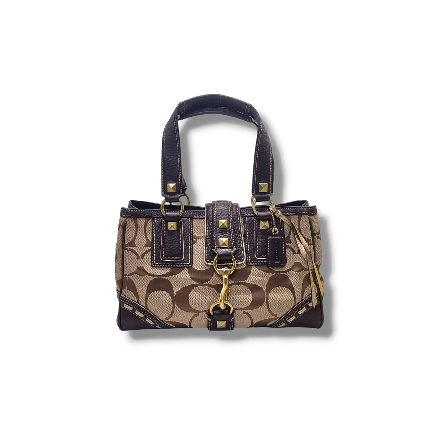 Coach Vintage Stud Canvas Shoulder Bag Ghw (Brown)