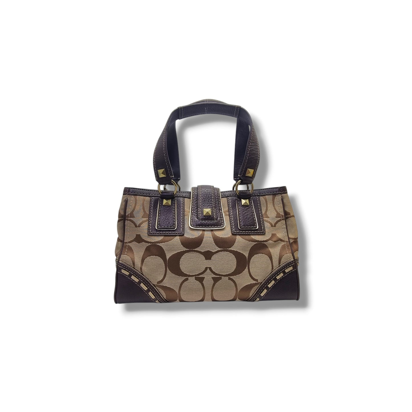 Coach Vintage Stud Canvas Shoulder Bag Ghw (Brown)