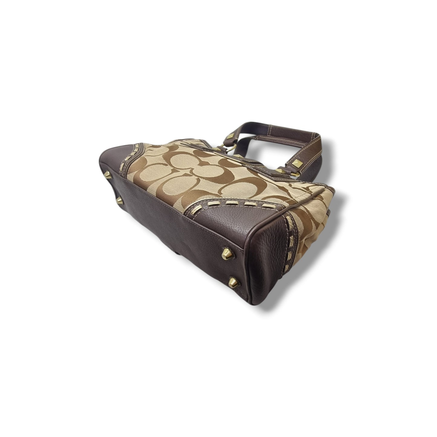 Coach Vintage Stud Canvas Shoulder Bag Ghw (Brown)