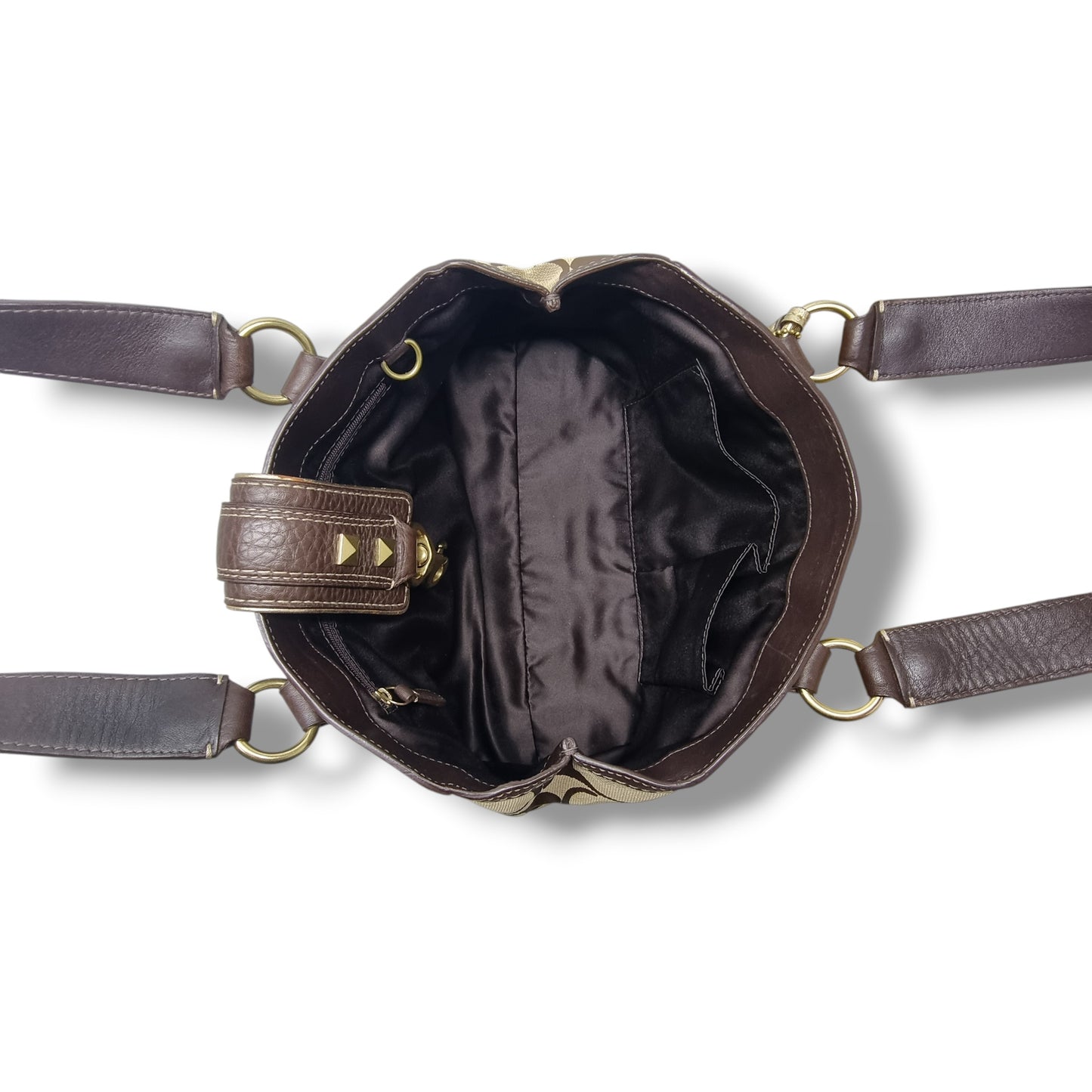 Coach Vintage Stud Canvas Shoulder Bag Ghw (Brown)