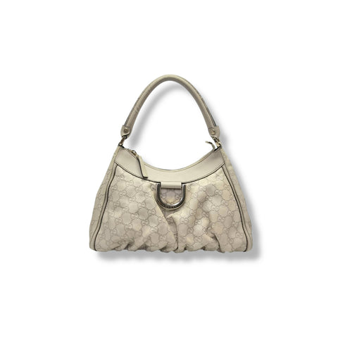 Gucci Guccissima Abbey D-Ring Leather Hobo Bag Ghw (Beige)