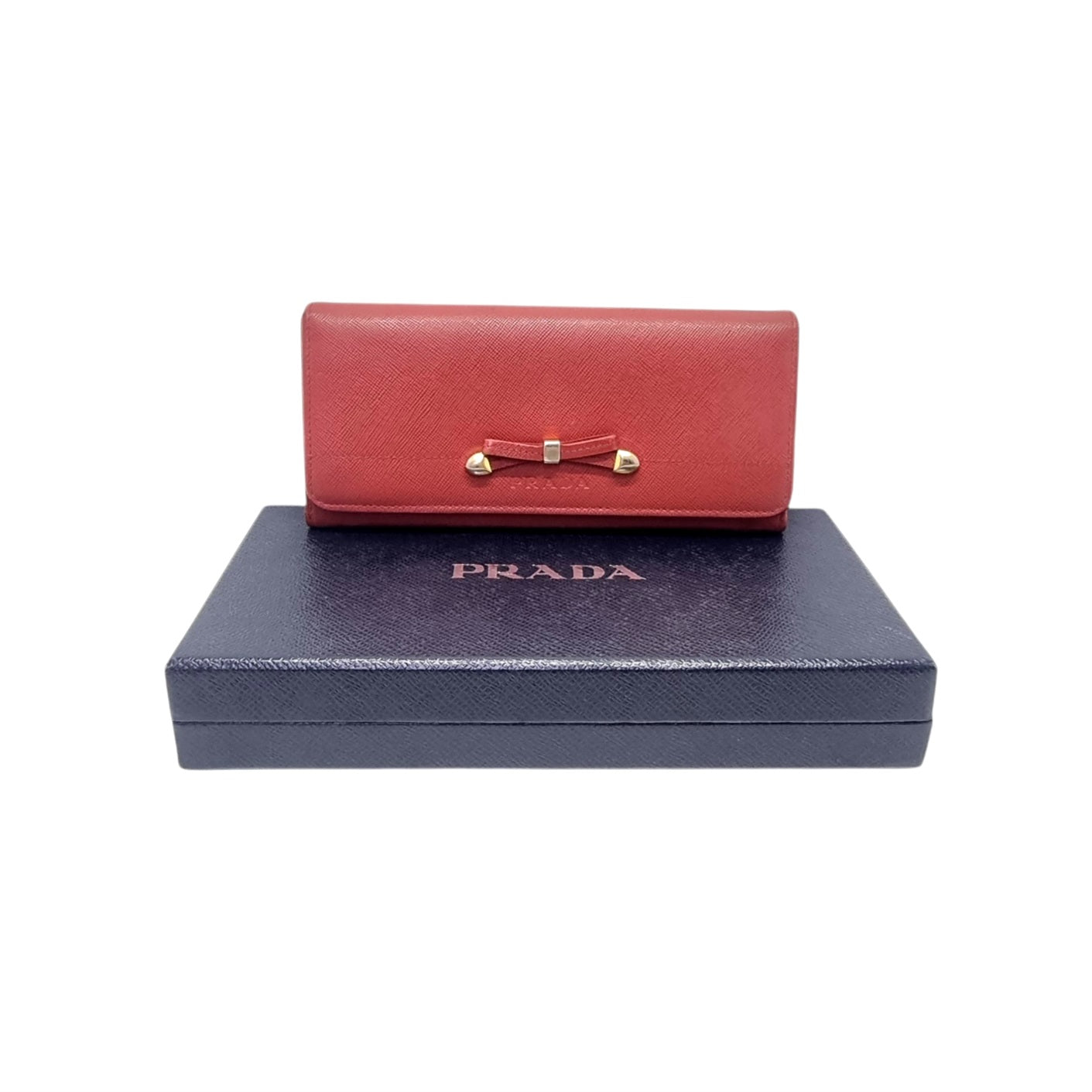 Prada Saffiano Bow Flap Long Wallet Leather Ghw (Red)