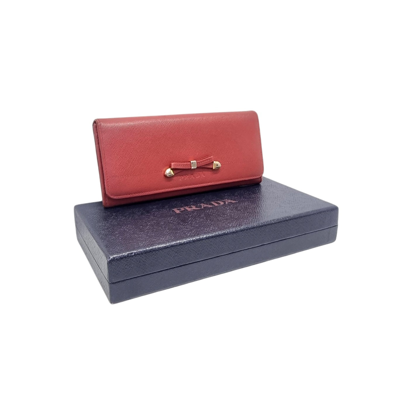 Prada Saffiano Bow Flap Long Wallet Leather Ghw (Red)