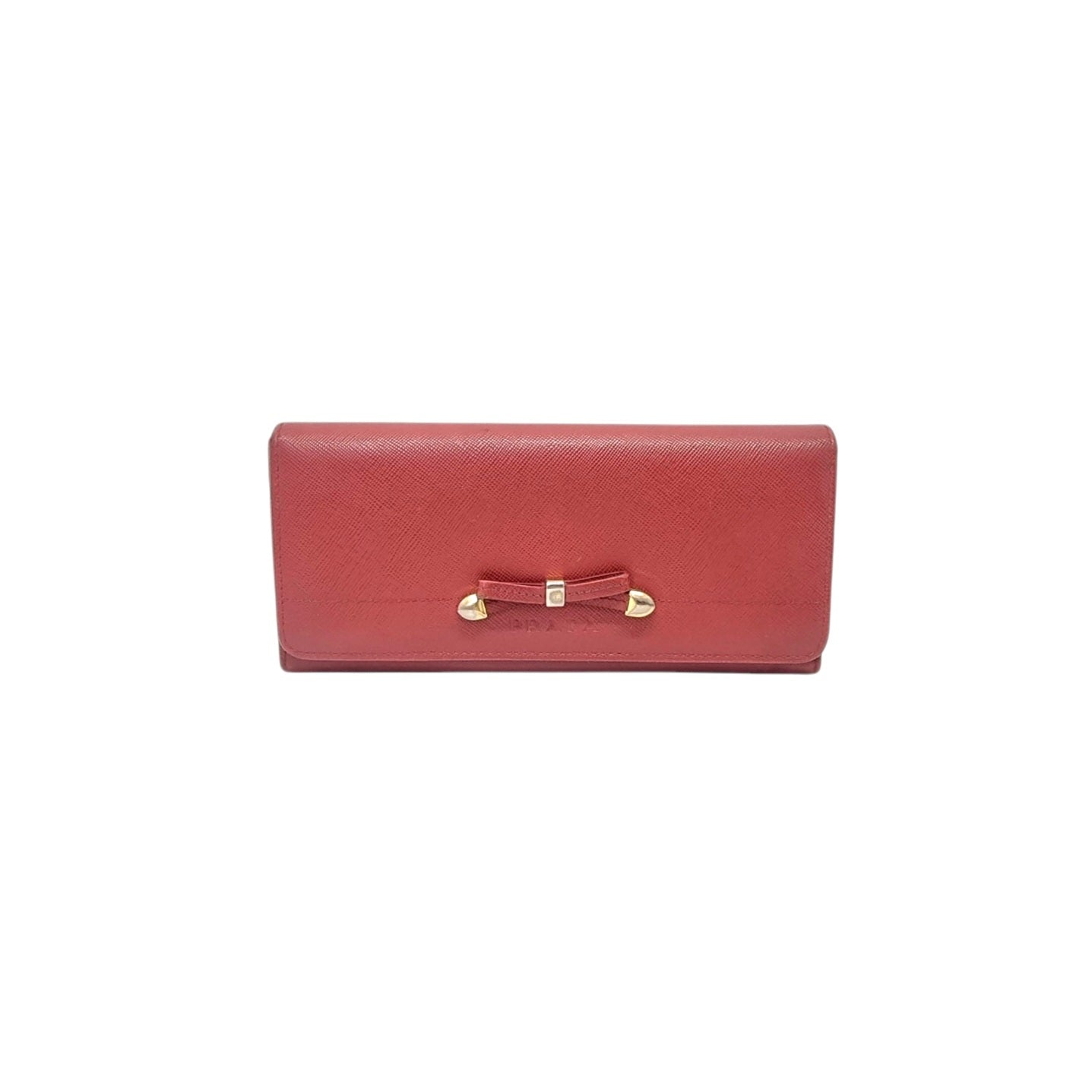 Prada Saffiano Bow Flap Long Wallet Leather Ghw (Red)