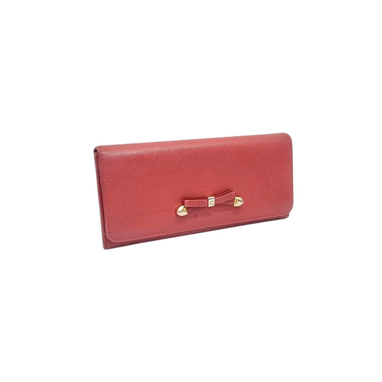 Prada Saffiano Bow Flap Long Wallet Leather Ghw (Red)