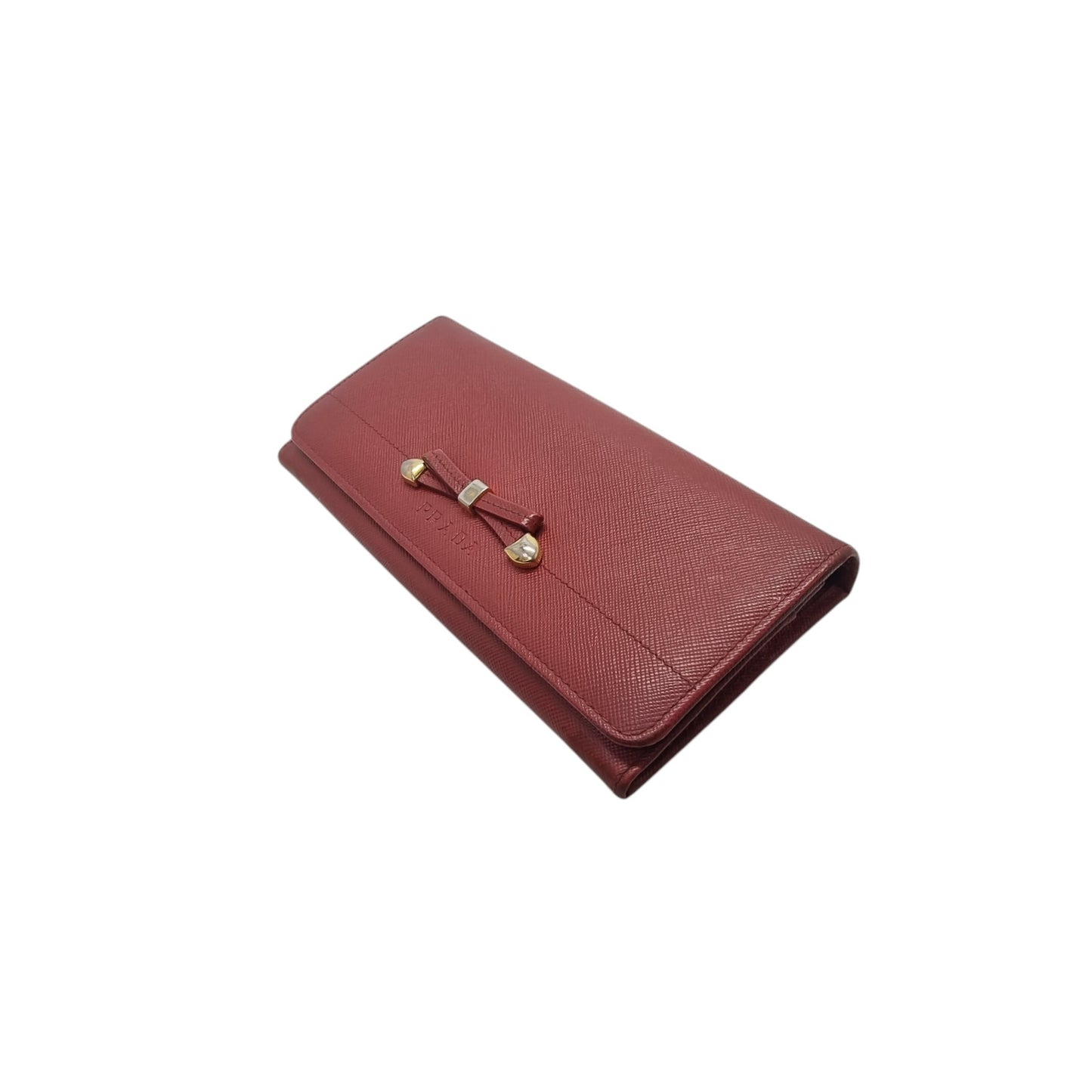 Prada Saffiano Bow Flap Long Wallet Leather Ghw (Red)