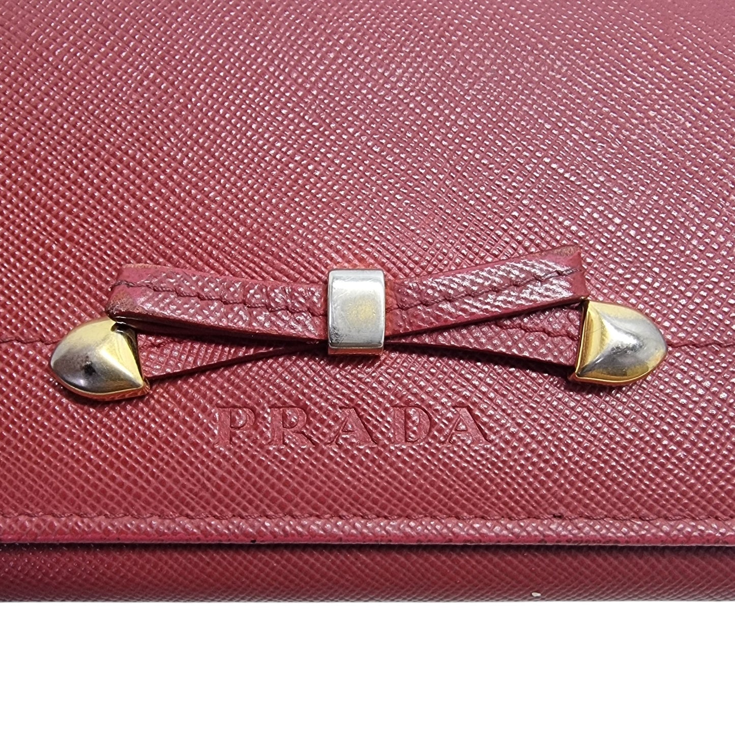 Prada Saffiano Bow Flap Long Wallet Leather Ghw (Red)