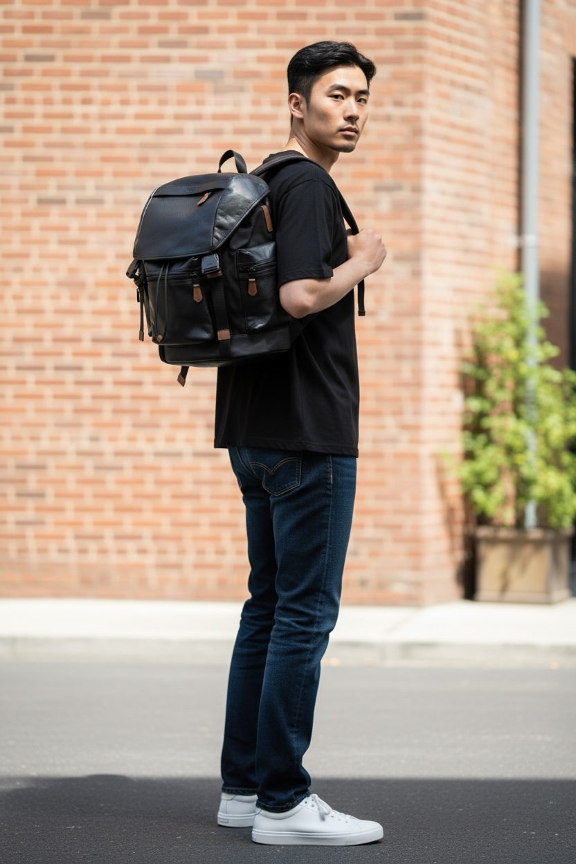 Coach Terrain Trek Backpack Perforated Leather & Nylon Black Hw (Black)