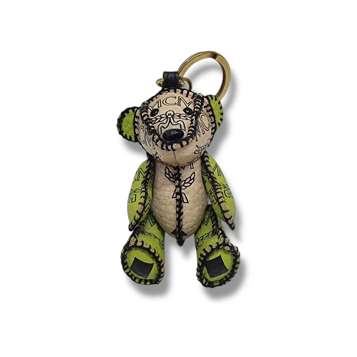 MCM Bear Keychain Bag Charm Leather (Beige/ Green)