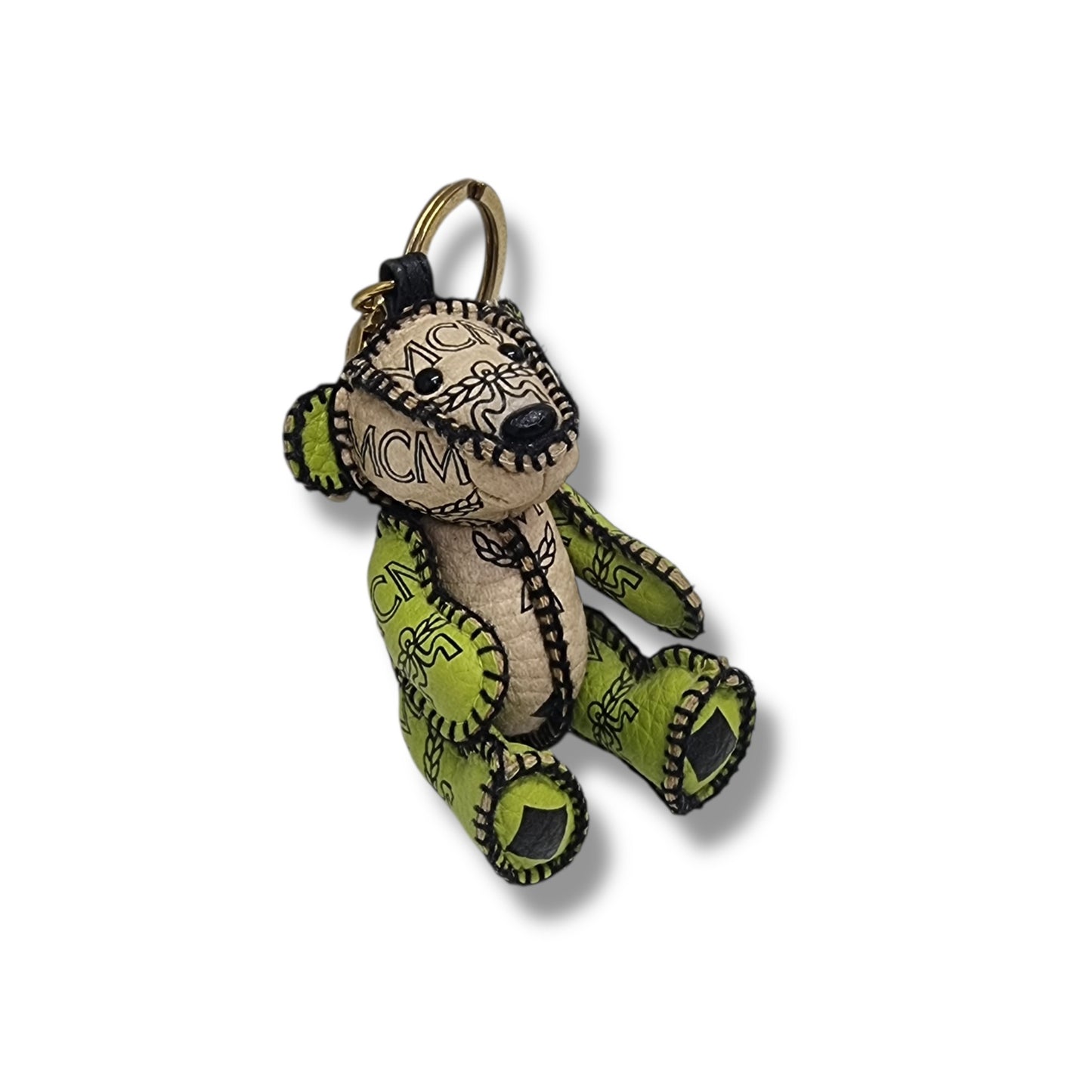 MCM Bear Keychain Bag Charm Leather (Beige/ Green)