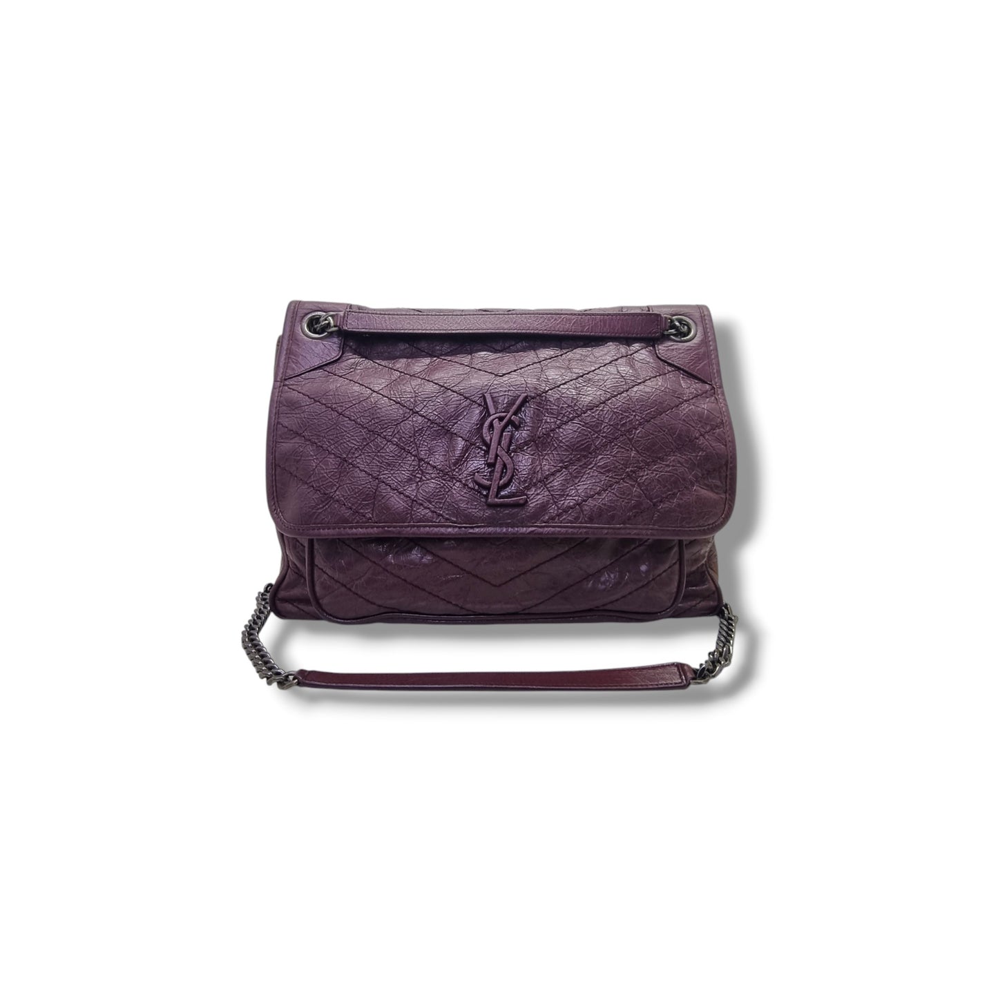 YSL Niki Large Calfskin Leather Bag Shw (Burgundy)