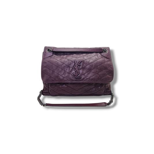 YSL Niki Large Calfskin Leather Bag Shw (Burgundy)