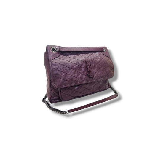 YSL Niki Large Calfskin Leather Bag Shw (Burgundy)