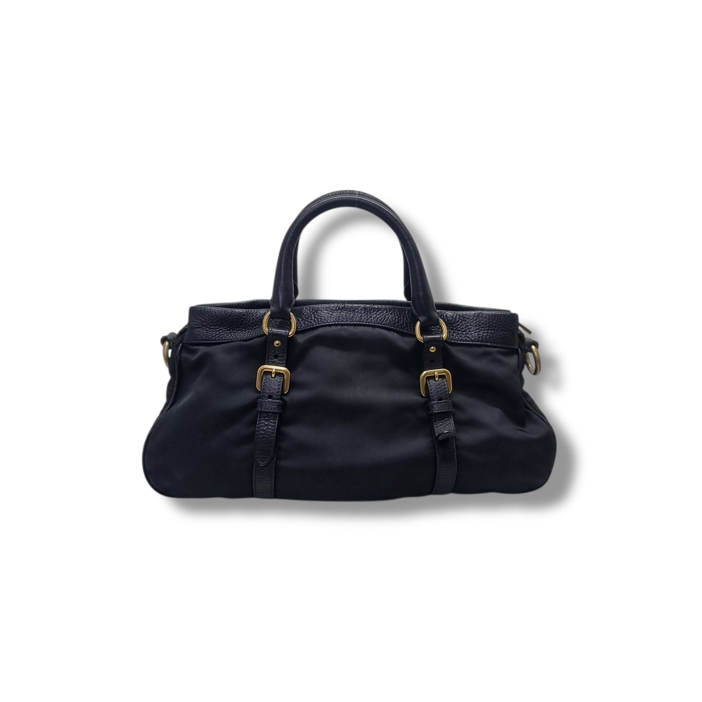 Prada BN2032 Nylon Leather Trim Tote Bag Ghw (Black)