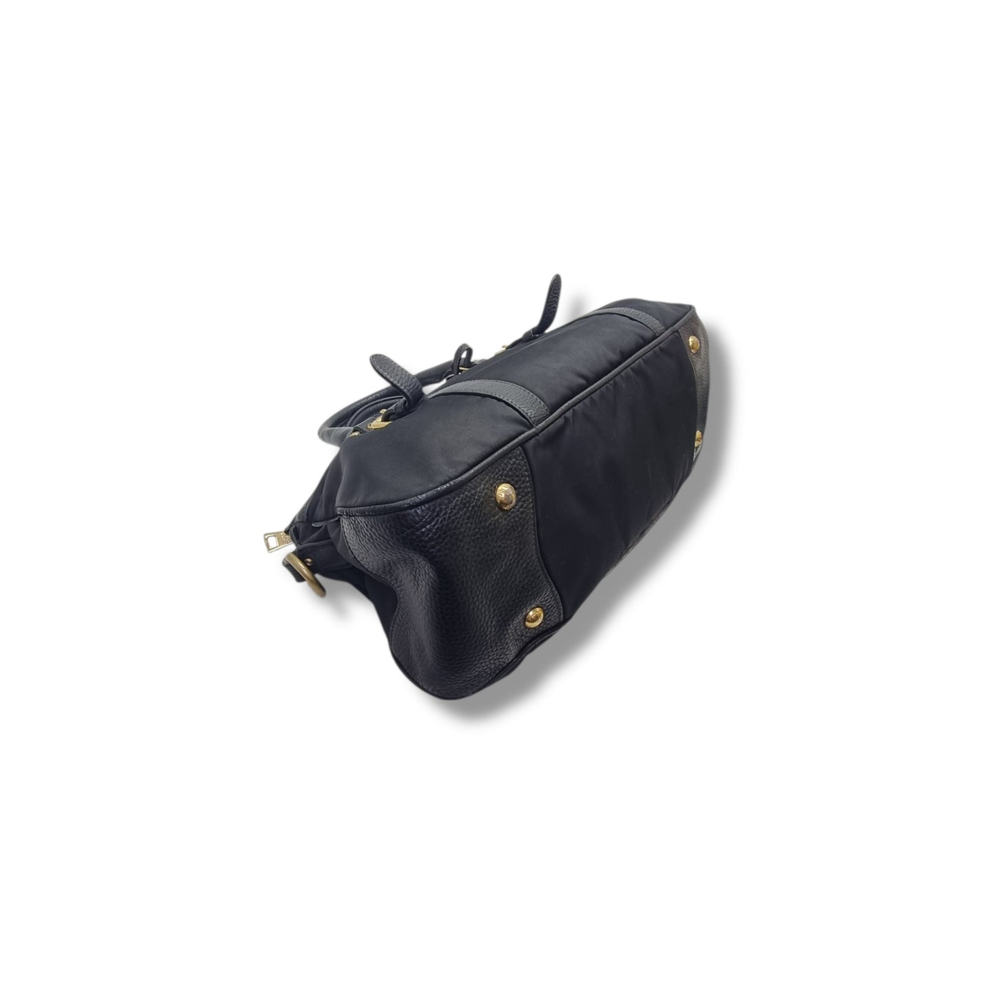 Prada BN2032 Nylon Leather Trim Tote Bag Ghw (Black)