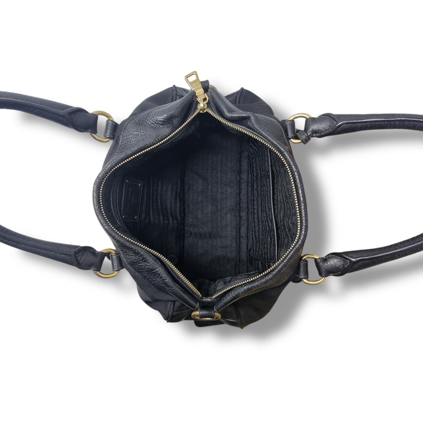 Prada BN2032 Nylon Leather Trim Tote Bag Ghw (Black)