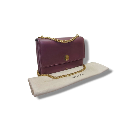 Celine Coin Flap Leather Sling Bag Ghw (Burgundy)