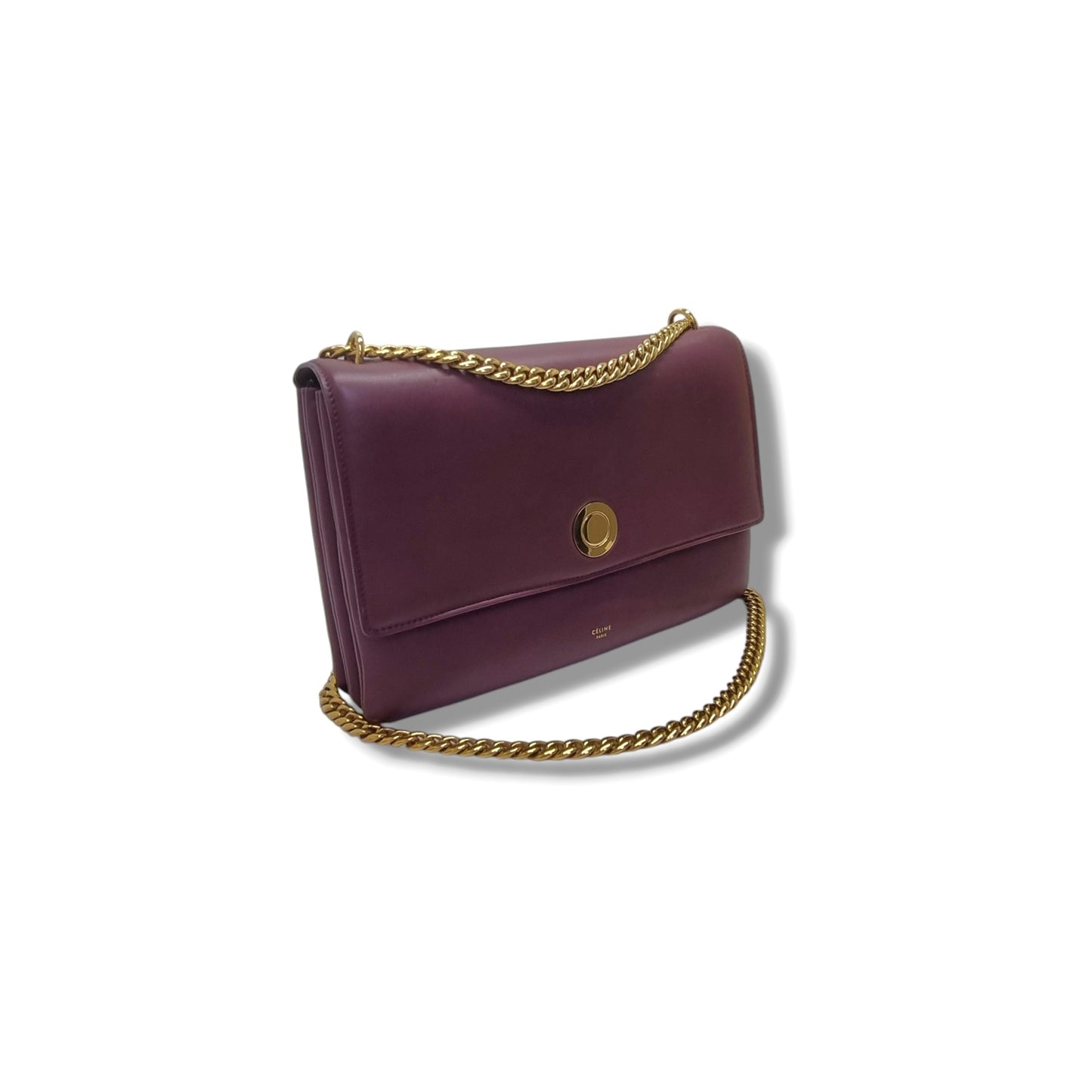 Celine Coin Flap Leather Sling Bag Ghw (Burgundy)