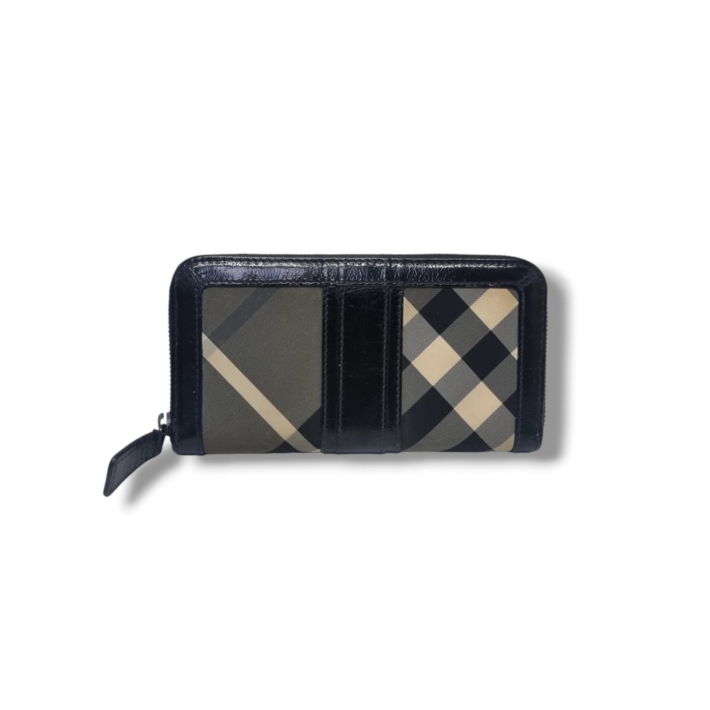 Burberry Zip Around Wallet Beat Check Nylon Patent Leather Shw (Black)