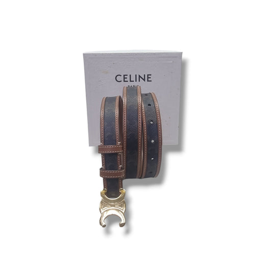 Celine  Belt Triomphe Medium Canvas & Leather Ghw (Tan/Brown)