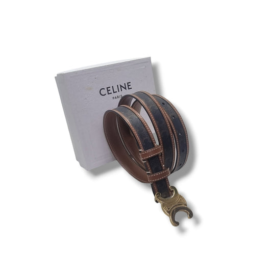 Celine  Belt Triomphe Medium Canvas & Leather Ghw (Tan/Brown)