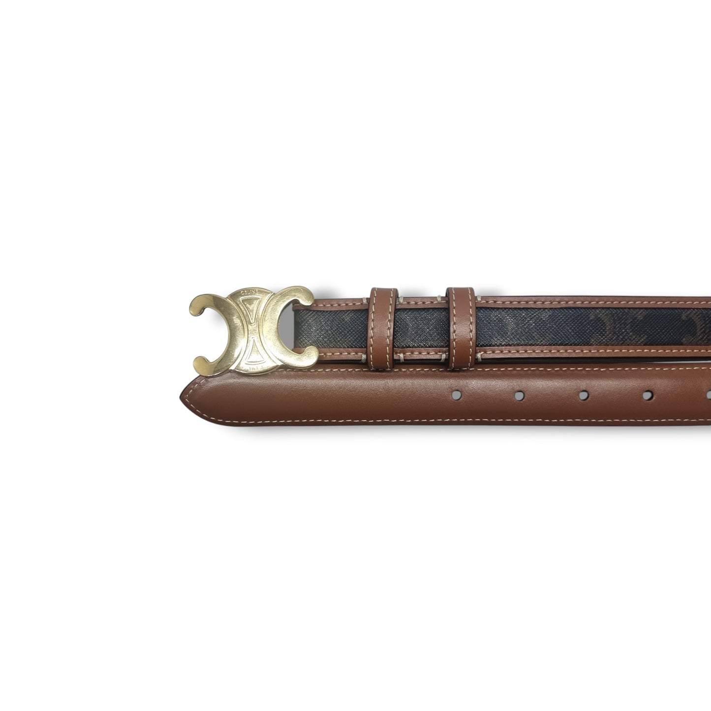 Celine  Belt Triomphe Medium Canvas & Leather Ghw (Tan/Brown)