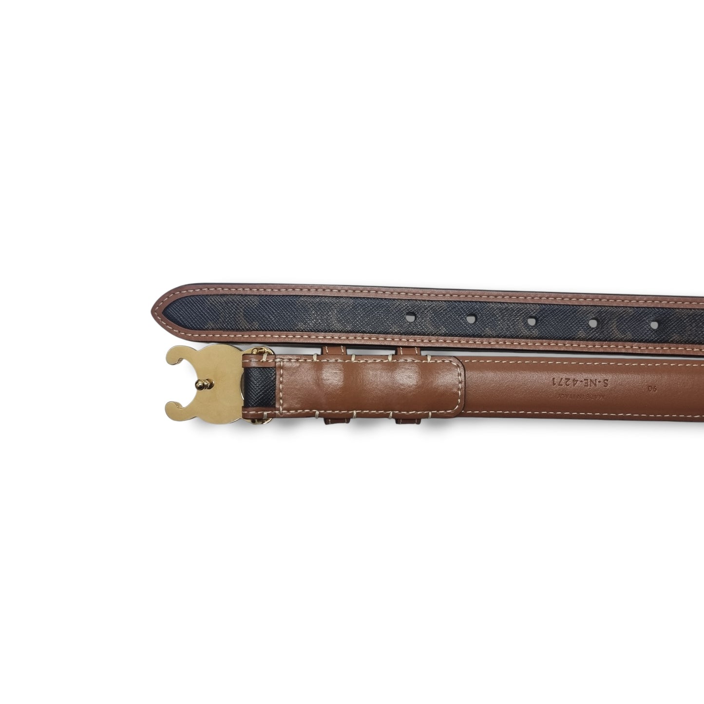 Celine  Belt Triomphe Medium Canvas & Leather Ghw (Tan/Brown)