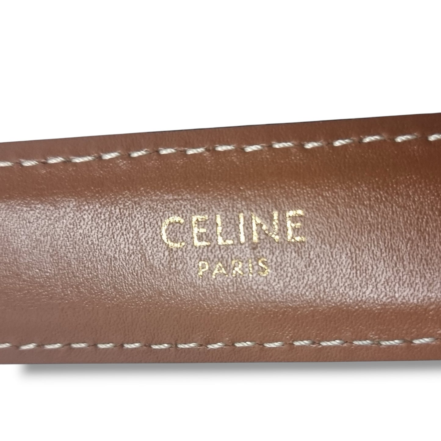 Celine  Belt Triomphe Medium Canvas & Leather Ghw (Tan/Brown)