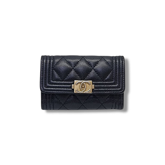 Chanel Boy Flap Card Holder Caviar Ghw (Black)