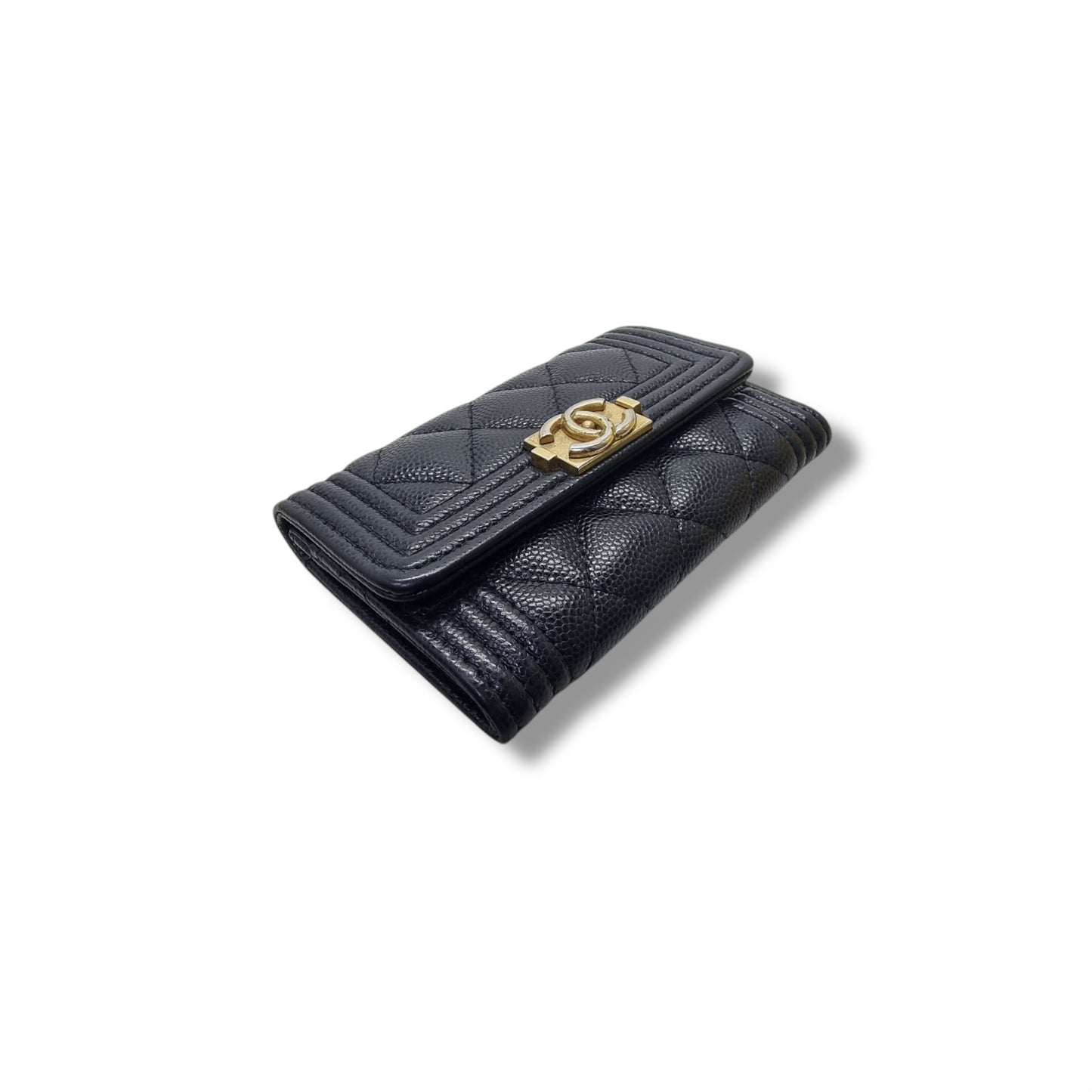 Chanel Boy Flap Card Holder Caviar Ghw (Black)