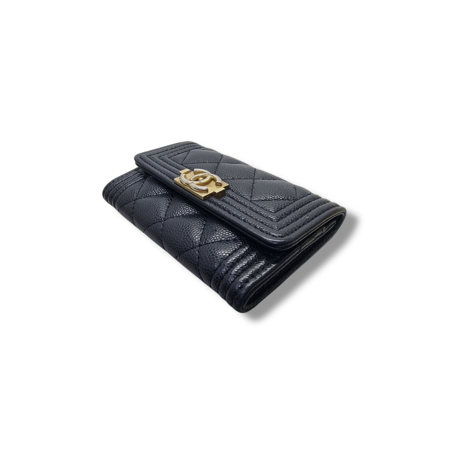 Chanel Boy Flap Card Holder Caviar Ghw (Black)