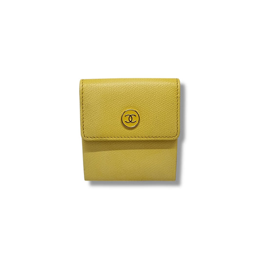 Chanel Coco Button Coin Purse Calfskin Leather Ghw (Yellow)