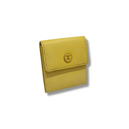 Chanel Coco Button Coin Purse Calfskin Leather Ghw (Yellow)