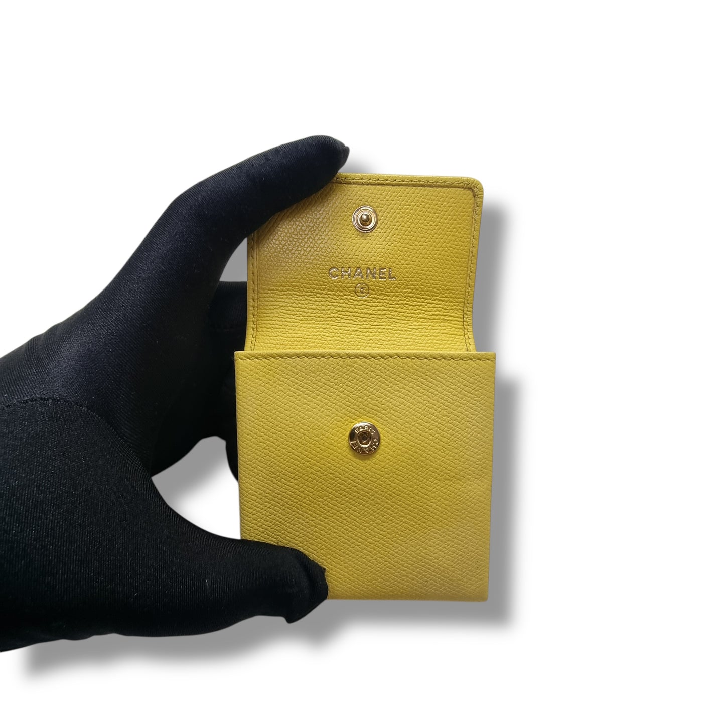 Chanel Coco Button Coin Purse Calfskin Leather Ghw (Yellow)