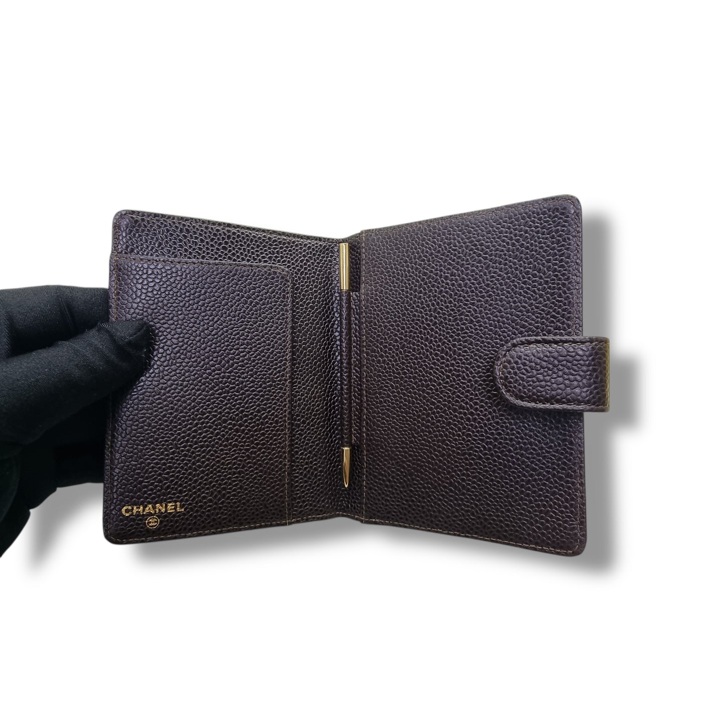 Chanel Vintage Timeless Agenda Cover Grain Leather Ghw (Dark Brown)
