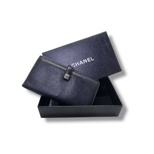 Chanel Bifold Long Leather Wallet Shw (Black)