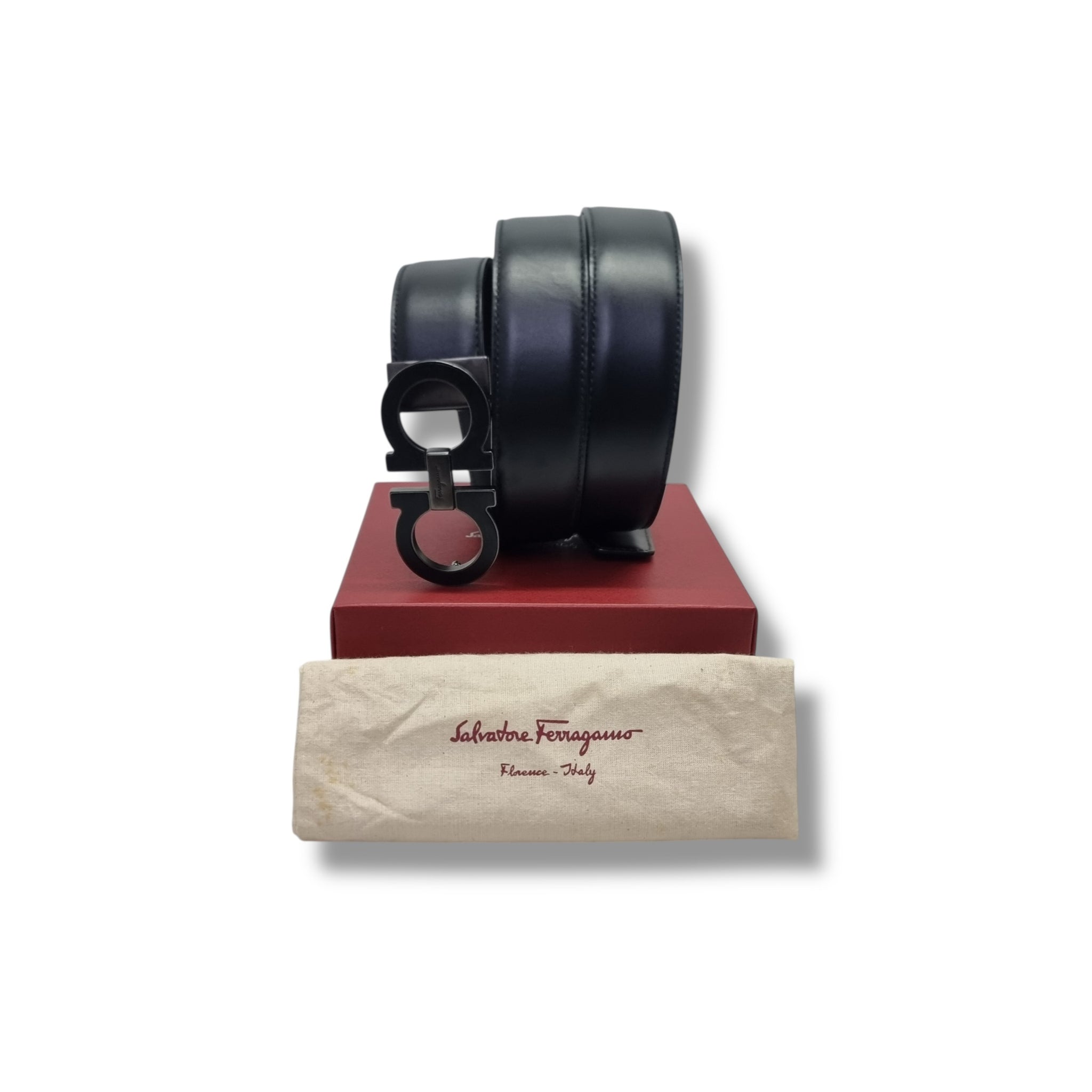 Salvatore Ferragamo Belt Reversible Gancini Buckle  Calfskin Leather Black Hw (Black/Brown)